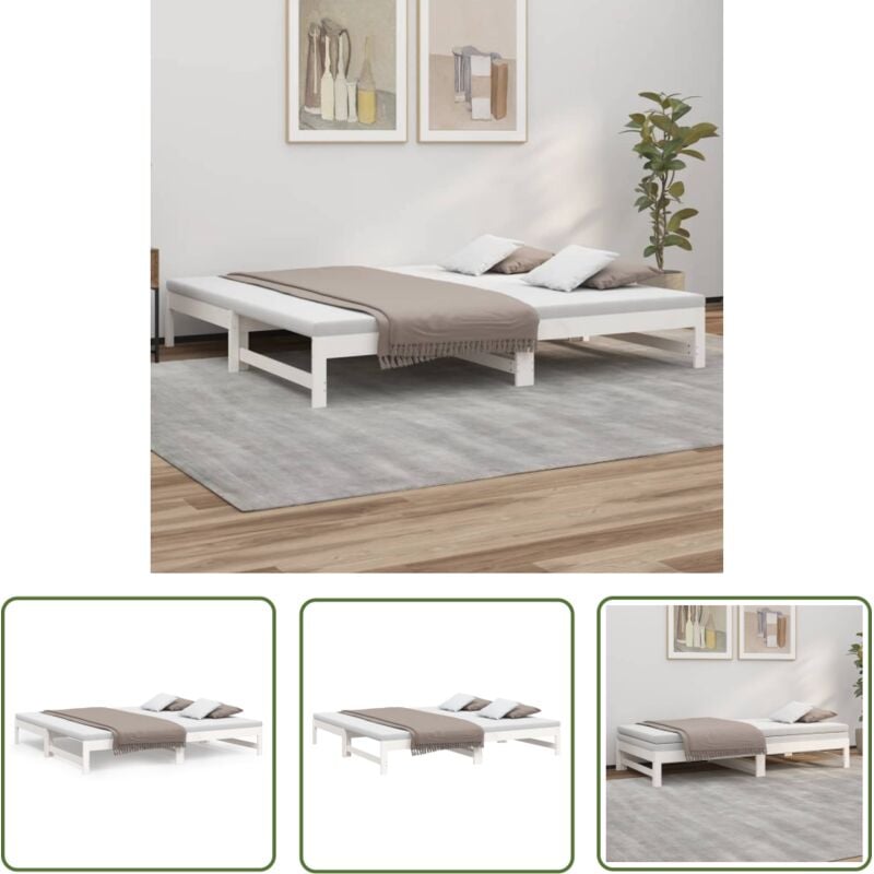 The Living Store Lit coulissant sans matelas blanc 2x(90x200) cm - Lit De Jour - Canapé-lit - Lit D'appoint - Lit Pliable - Meuble Multifonctionnel