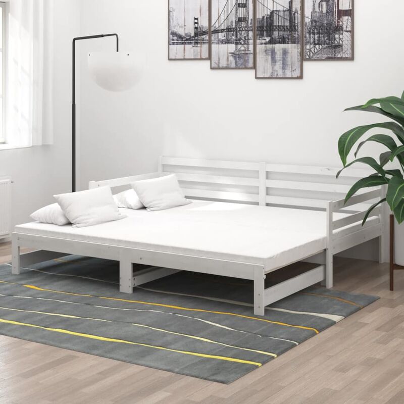 Lit coulissant Blanc Bois de pin massif 2x(90x200) cm