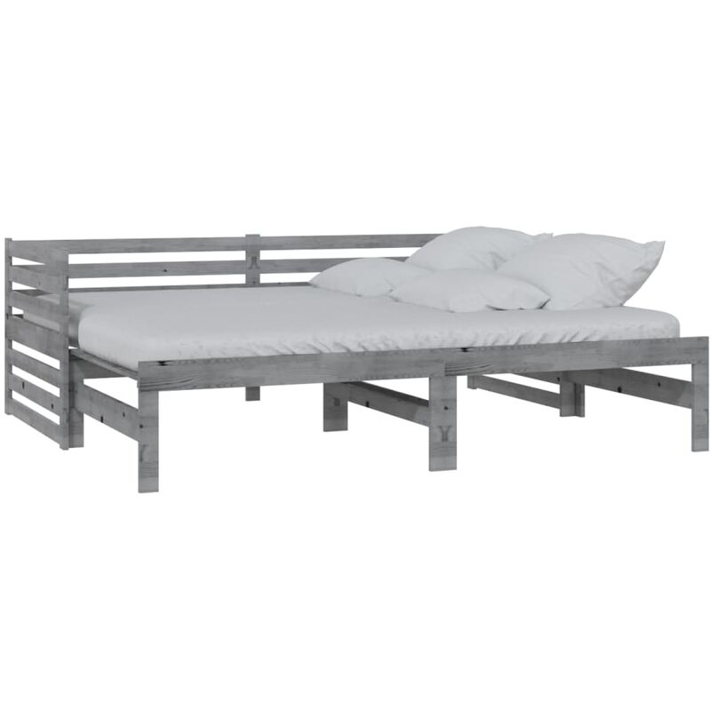 Vidaxl - Lit coulissant Bois de pin massif 2x(90x200) cm Gris
