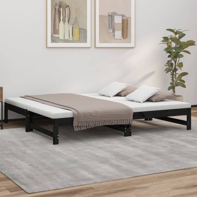 Lit coulissant sans matelas noir 2x(90x190) cm Vidaxl