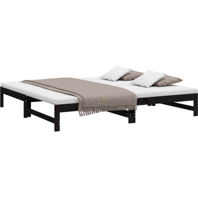 Lit coulissant Noir 2x(100x200) cm Bois de pin massif