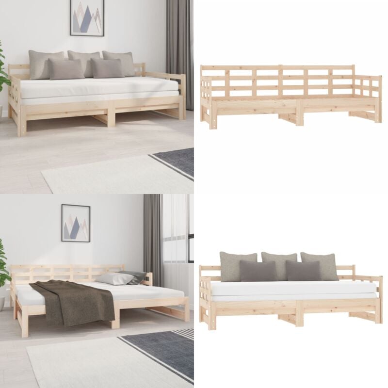 Lit coulissant sans matelas bois de pin massif 2x(90x200) cm - Lit Clic Clac - Lit Convertible - Lit Compact - Meuble Multifonction - Lit Design