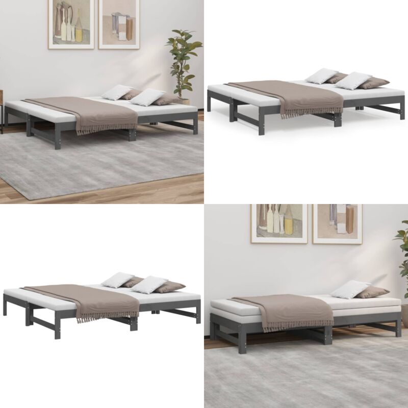 Lit coulissant sans matelas gris 2x(90x190) cm - Lit De Jour - Canapé-lit - Lit D'appoint - Lit Pliable - Meuble Multifonction - Home & Living