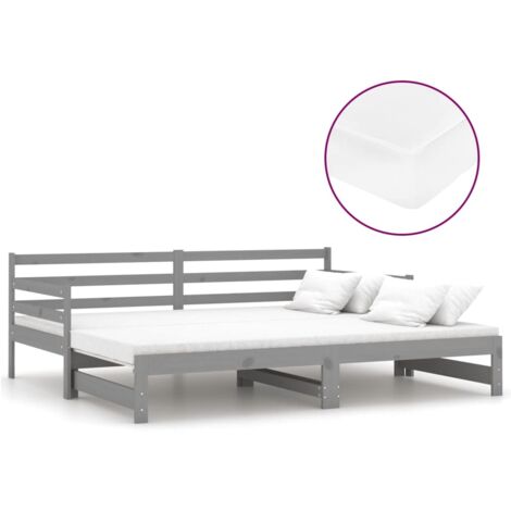 Lit coulissant Lit Adulte Lit gigogne 2x(90x200) cm Gris Bois de pin massif XZZZ146794