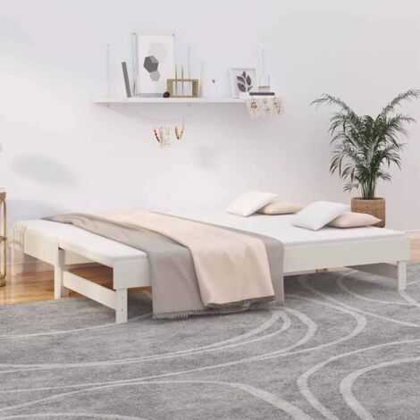 Lit coulissant Lit Adulte Lit gigogne Blanc 2x(80x200) cm Bois de pin massif XZZZ797733