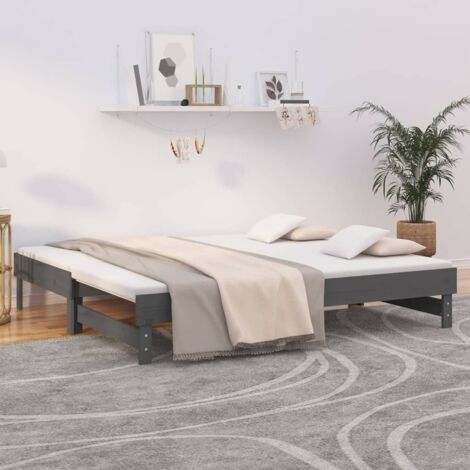 Lit coulissant  Lit Adulte  Lit gigogne Gris 2x(90x190) cm Bois de pin massif XZZZ149902