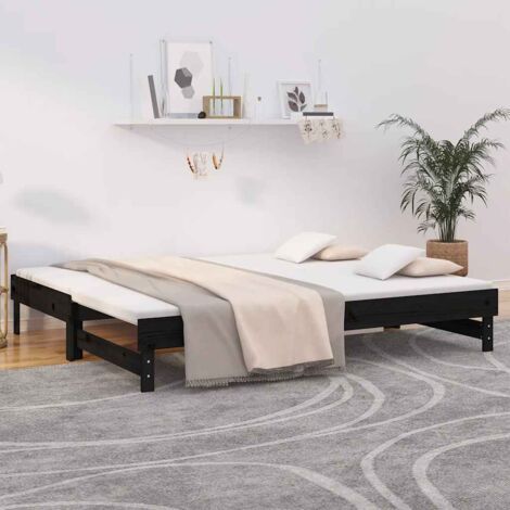 Lit coulissant  Lit Adulte  Lit gigogne Noir 2x(80x200) cm Bois de pin massif XZZZ677008