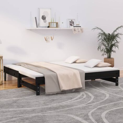 Lit coulissant Noir 2x(75x190) cm Bois de pin massif vidaXL