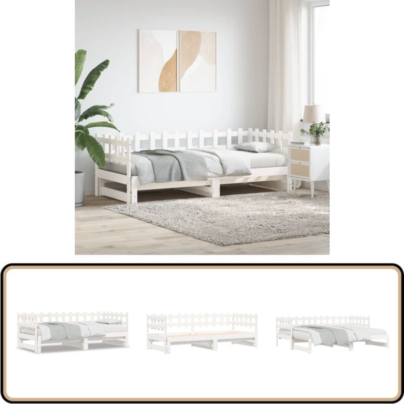 Vidaxl - Lit coulissant sans matelas blanc 2x(80x200) cm Bois massif - Lit De Jour - Canapé-lit - Lit Invité - Lit Pliable - Meuble Multifonction