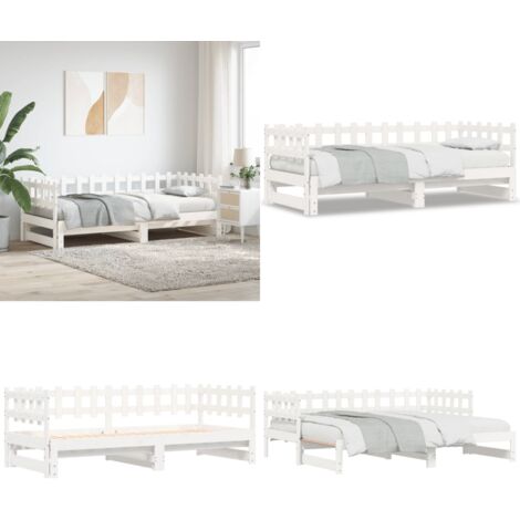 Lit coulissant sans matelas blanc 2x(80x200) cm Bois massif - Lit De Jour - Canapé-lit - Lit Invité - Lit Pliable - Meuble Multifonction - Home & Living
