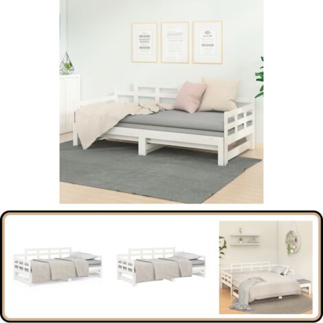 Lit coulissant sans matelas blanc 2x(90x200) cm - Lit De Jour - Lit Invité - Lit Pliable - Meuble Multifonction - Lit Avec Rangement