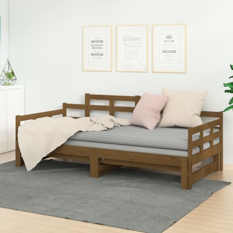 Torana - Lit coulissant sans matelas marron miel 2x(90x190) cm