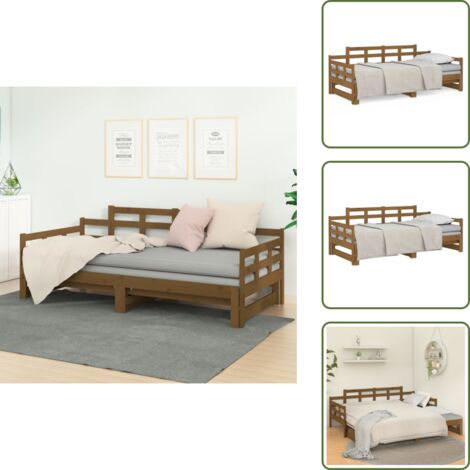Lit coulissant sans matelas marron miel 2x(90x190) cm - Lit Convertible - Lit Invité - Lit Compact - Meuble Multifonction - Lit Tiroir