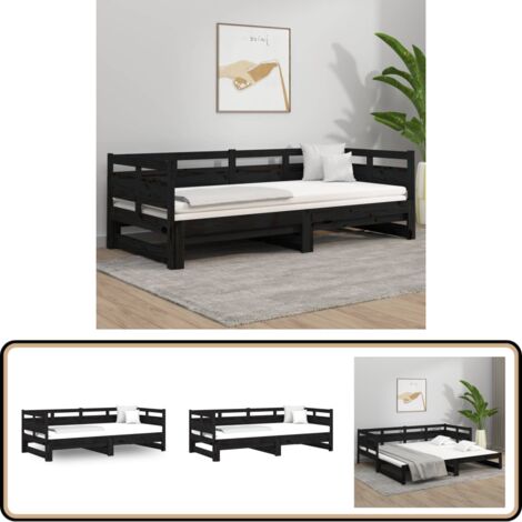 Lit coulissant sans matelas noir 2x(80x200)cm - Canapé Lit - Lit Invité - Meuble Pliable - Lit Tiroir - Literie