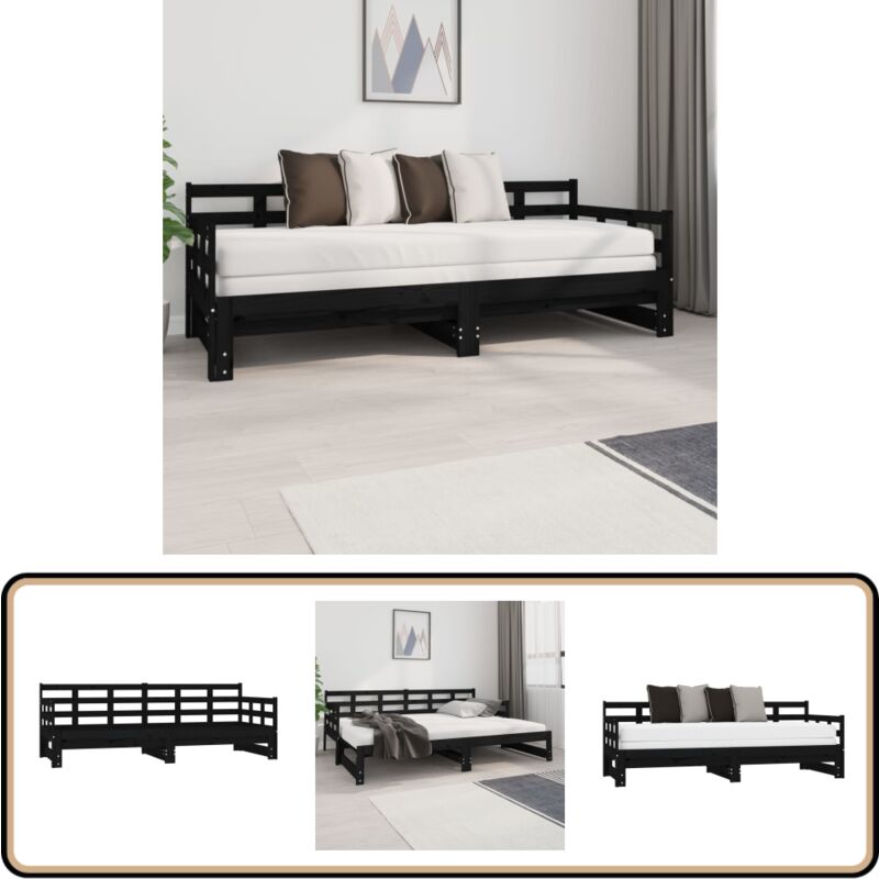 Lit coulissant sans matelas noir 2x(80x200)cm - Lit Convertible - Lit Tiroir - Canapé Lit - Meuble Compact - Lit Double