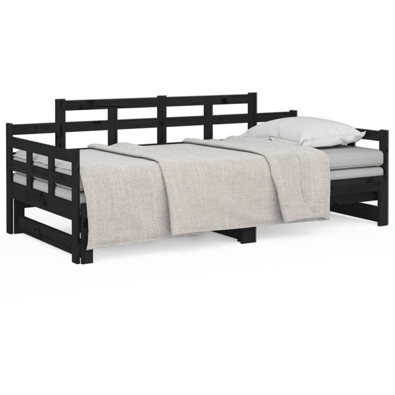 Jinlefu - Lit coulissant Noir Bois de pin solide 2x(90x200) cm