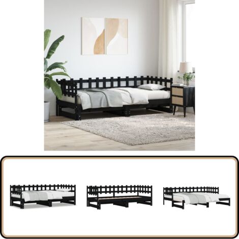 Lit coulissant sans matelas noir 2x(90x190) cm Bois massif - Lit De Jour - Canapé-lit - Lit D'appoint - Lit Convertible - Meuble Multifonction