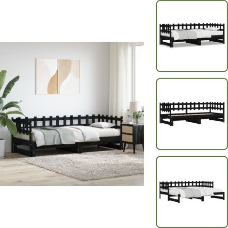 Lit coulissant sans matelas noir 2x(90x190) cm Bois massif - Lit De Jour - Canapé-lit - Lit D'appoint - Lit Convertible - Meuble Multifonction