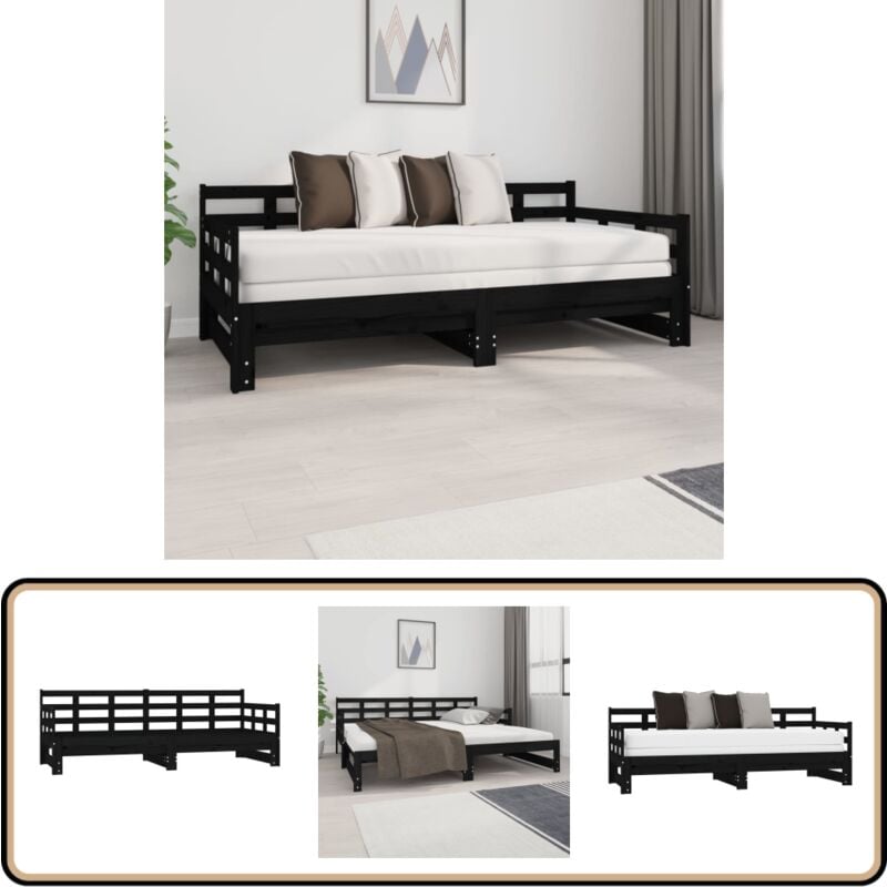 Vidaxl - Lit coulissant sans matelas noir 2x(90x190) cm - Lit Convertible - Lit Tiroir - Canapé Lit - Meuble Design - Chambre Petite Surface