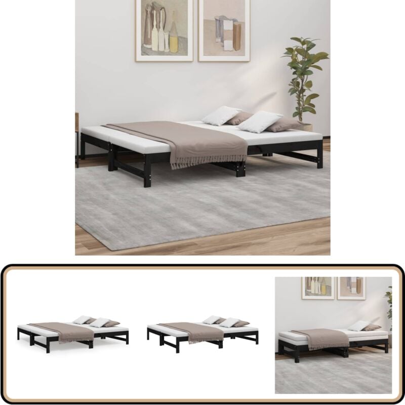Vidaxl - Lit coulissant sans matelas noir 2x(90x190) cm - Lit De Jour - Canapé-lit - Lit D'appoint - Lit Convertible - Meuble Multifonction