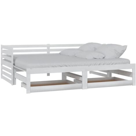 Lit coulissant，Lit Adulte，Lit gigognet 2x(90x200) cm Blanc Bois de pin massif517716
