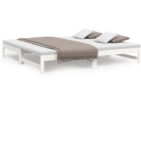 Lit coulissant，Lit Adulte，Lit gigognet Blanc 2x(100x200) cm Bois de pin massif687721