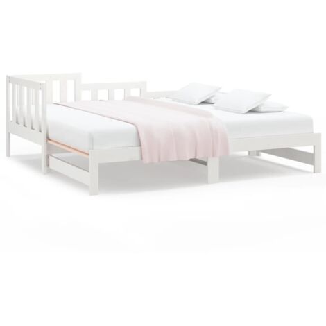 Lit coulissant，Lit Adulte，Lit gigognet Blanc 2x(90x190) cm Bois de pin massif127191