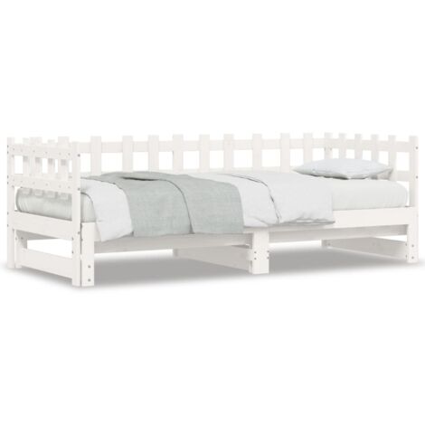 Lit coulissant，Lit Adulte，Lit gigognet Blanc 2x(90x190) cm Bois de pin massif322361