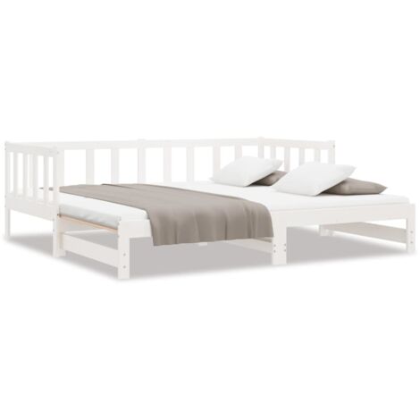 Lit coulissant,Lit Adulte,Lit gigognet Blanc 2x(90x200) cm Bois de pin massif565782