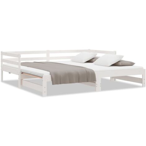 Lit coulissant，Lit Adulte，Lit gigognet Blanc Bois de pin massif 2x(90x200) cm497011