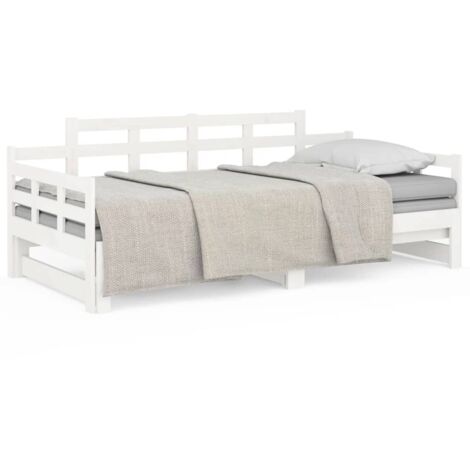 Lit coulissant，Lit Adulte，Lit gigognet Blanc Bois de pin solide 2x(80x200) cm930514
