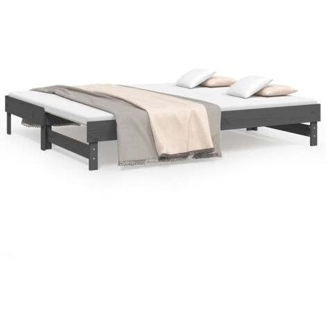 Lit coulissant,Lit Adulte,Lit gigognet Gris 2x(100x200) cm Bois de pin massif360374