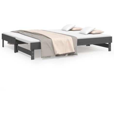 Lit coulissant,Lit Adulte,Lit gigognet Gris 2x(80x200) cm Bois de pin massif249854