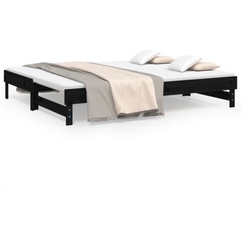 Lit coulissant，Lit Adulte，Lit gigognet Noir 2x(100x200) cm Bois de pin massif896122