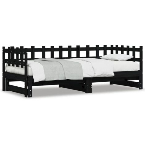 Lit coulissant，Lit Adulte，Lit gigognet Noir 2x(80x200) cm Bois de pin massif513768