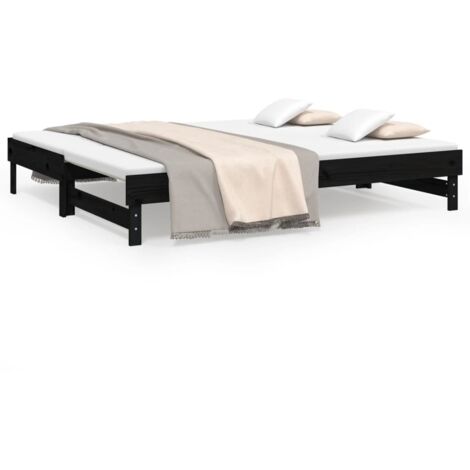 Lit coulissant,Lit Adulte,Lit gigognet Noir 2x(80x200) cm Bois de pin massif540788