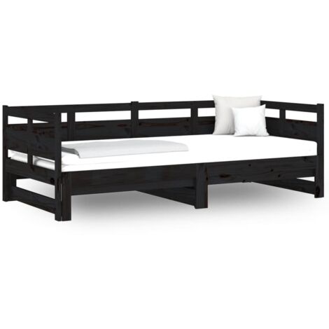 Lit coulissant，Lit Adulte，Lit gigognet Noir Bois de pin solide 2x(90x190) cm739269