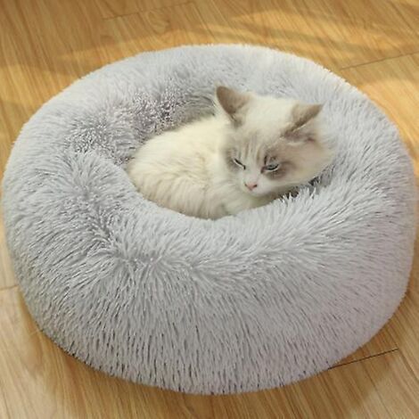 lit D'agenda Pour Chat, 40 Cm, Panier Doux Pour Chat En Gris Clair, Oreiller Apaisant Pour Chat, Lit Rond Et Pelucheux Pour Chien Lavable