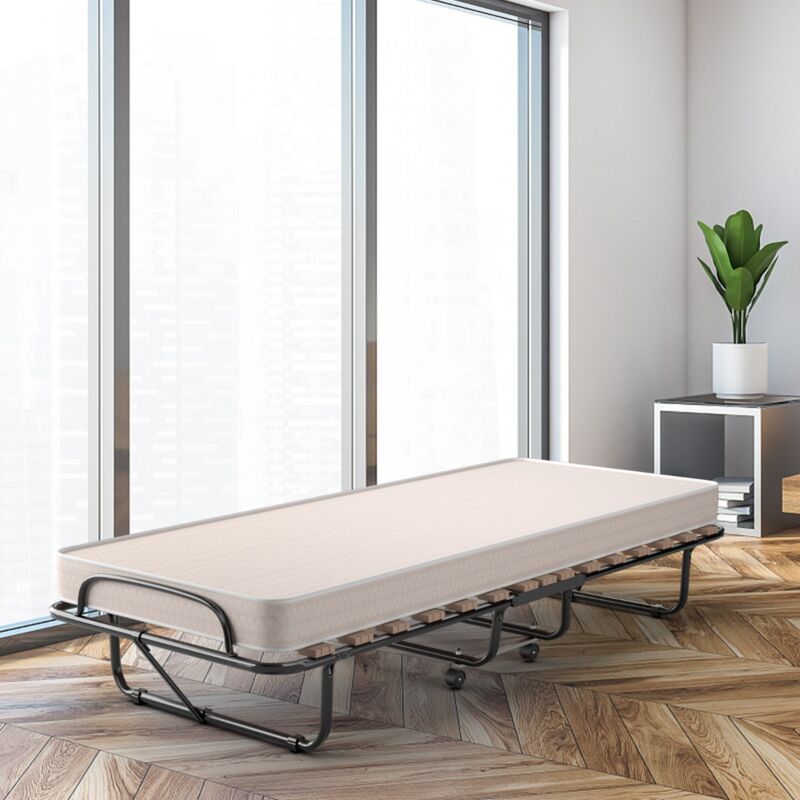Lit d'Appoint Pliable 80 x 190 cm Lit Pliant sur Roulettes Matelas en Mousse 10 cm 1 Personne Charge de 120 kg design in