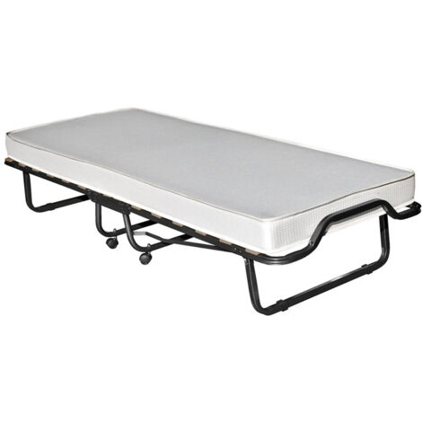 Lit d'appoint pliant 200x90 cm – Épaisseur matelas 10,5 cm – Capacité 100 kg – Construction tube acier avec roulettes pivotantes – Veraflex