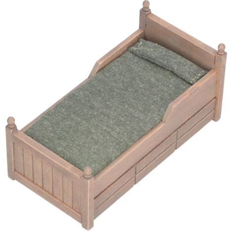 Lit de bouleau miniature 1:12 pour maison de poupée, meuble et accessoire de décoration marron