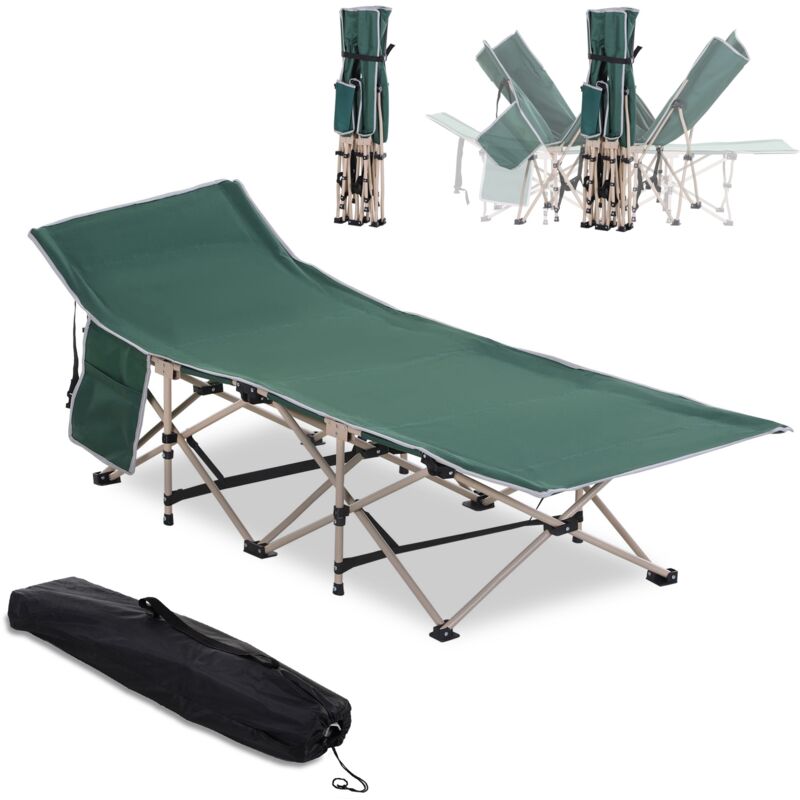 Outsunny - Lit de camp camping pliable 190 x 68 x 52 cm max. 150 Kg sac transport inclus acier oxford vert