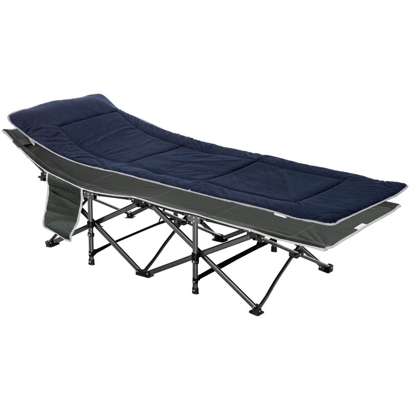 Lit de camp lit d'appoint pliable - pochette rangement, tétière, sac de transport, matelas inclus métal Oxford gris bleu
