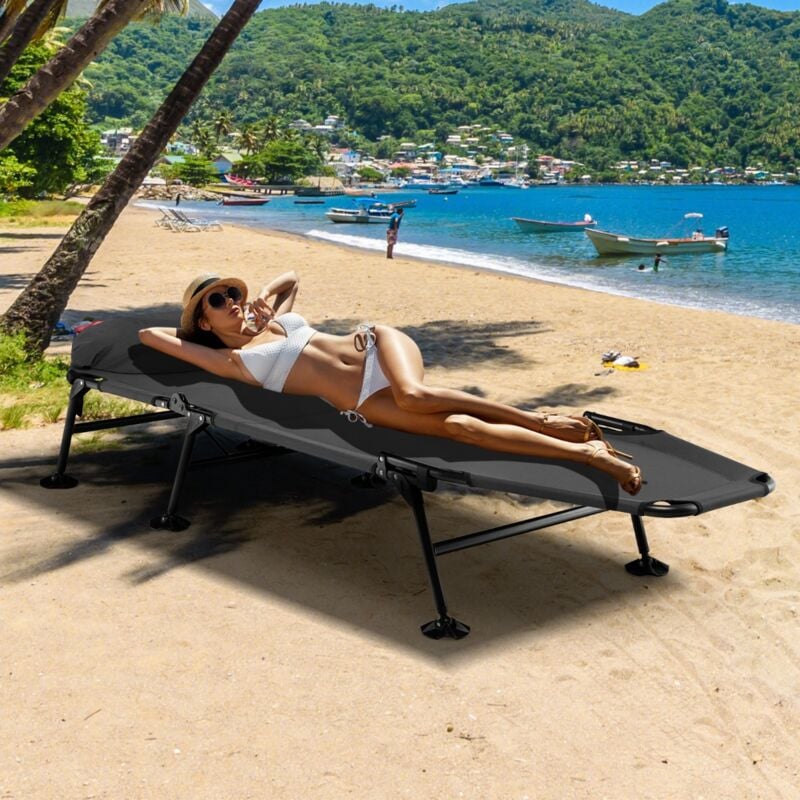 Lit de Camp Pliable 1 Personne Lit Camping Pliant Portable Léger à Dossier Réglable 6 Positions Charge 200 kg Gris CW6345 design in