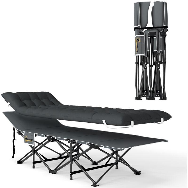 Lit de camp pliable avec matelas grand confort intégré - sac transport inclus - noir