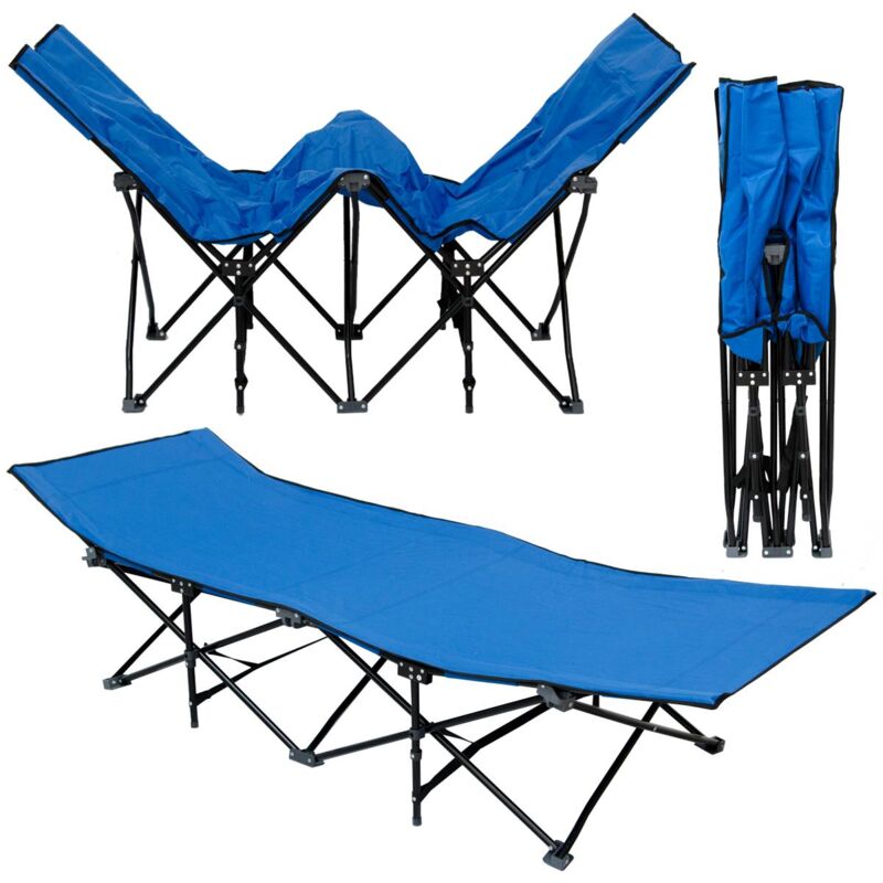 Lit de camp pliable de AMANKA | portable avec sac incl | idéal pour faire du camping voyager se bronzer | structure en acier 190x70cm 10 pieds | Bleu
