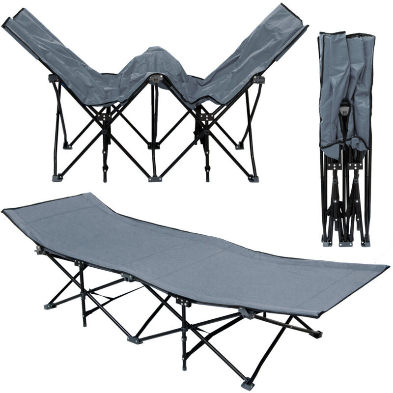 Lit de camp pliable de portable avec sac incl | idéal pour faire du camping voyager se bronzer | structure en acier 190x70cm 10 pieds | Gris - Amanka