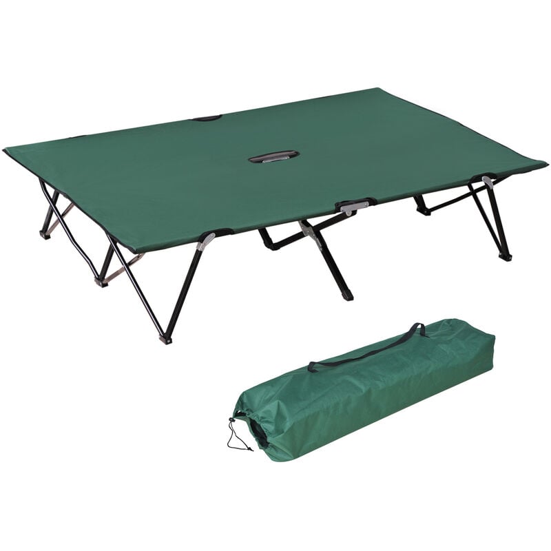 outsunny - lit de camp pliable double 193 x 125 x 40 cm avec sac de transport métal noir polyester oxford vert - vert