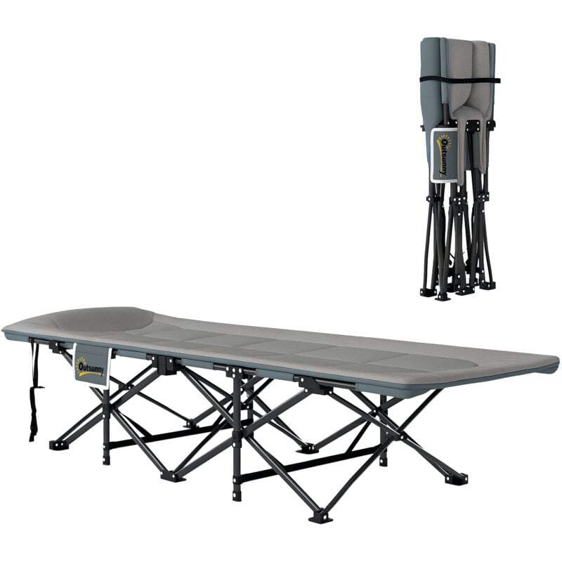 Outsunny - Lit de camp pliable matelassé grand confort tétière intégré - poche latérale rangement - gris