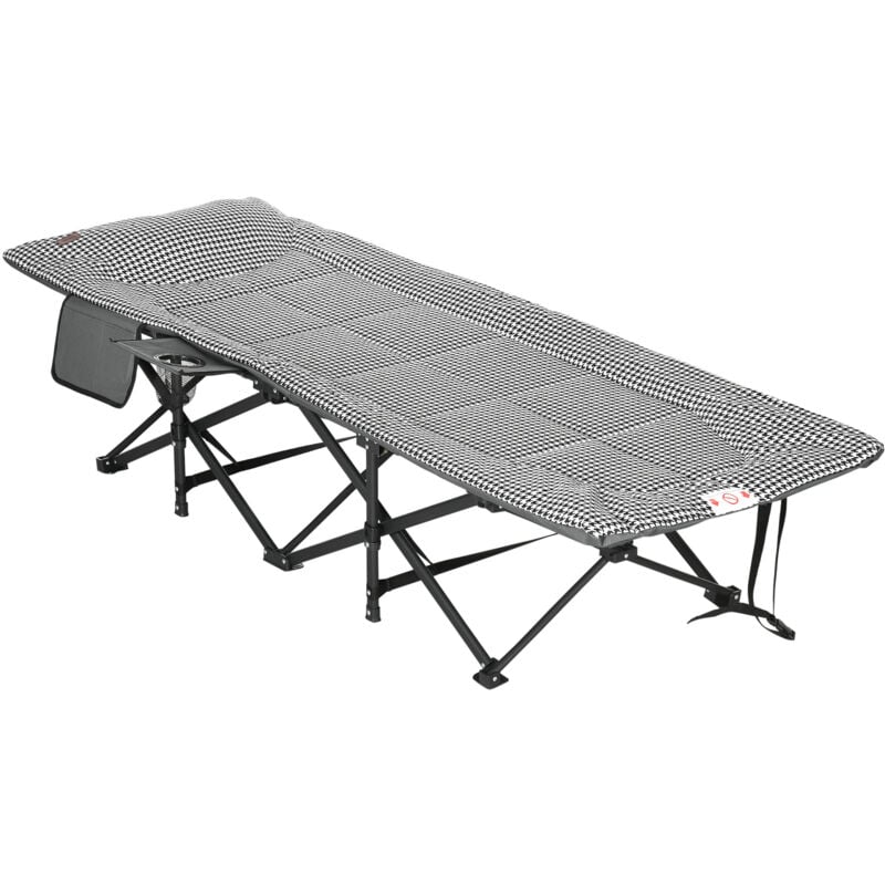 Lit de camp pliable portable design sac de transport matelas intégré motif pied-de-poule noir blanc